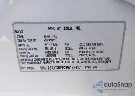 2023 Tesla Model Y Awd/Long Range Dual Motor All-Wheel Drive из США, поврежденный, VIN 7SAYGDEE2PA123417